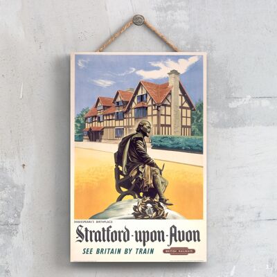 P0642 - Stratford Upon Avon Luogo di nascita di Shakespears Poster originale della National Railway su una targa Decor vintage