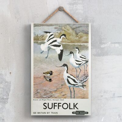 P0643 - Suffolk Avocets Poster originale della National Railway su una targa con decorazioni vintage