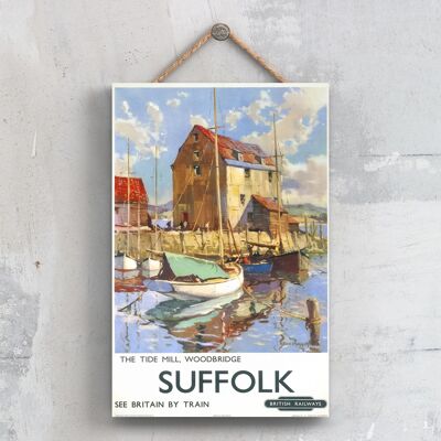 P0645 - Suffolk Tide Mill Woodbridge Affiche originale des chemins de fer nationaux sur une plaque décor vintage