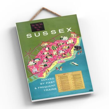 P0646 - Sussex Map Original National Railway Affiche Sur Une Plaque Décor Vintage 2