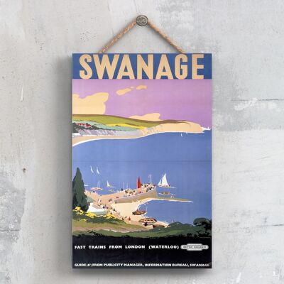 P0647 - Poster della ferrovia nazionale originale della guida di Swanage su una decorazione vintage della targa
