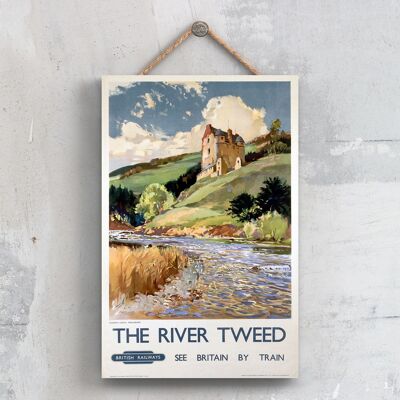 P0668 - Póster original del Ferrocarril Nacional The River Tweed en una placa con decoración vintage