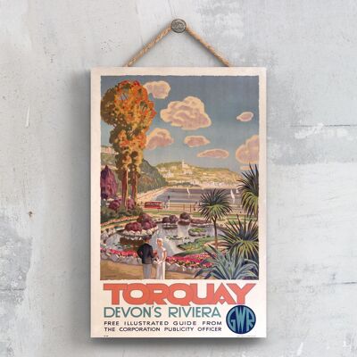 P0673 - Cartel del Ferrocarril Nacional Original de Torquay Riviera en una placa de decoración vintage