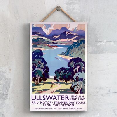 P0676 - Ullswater Rail Motor Steamer Poster originale della National Railway su una targa con decorazioni vintage