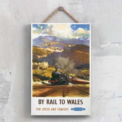 P0678 - Wales By Rail Poster originale della National Railway su una targa con decorazioni vintage