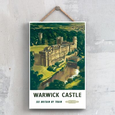 P0681 - Poster delle ferrovie britanniche del castello di Warwick originale delle ferrovie nazionali su una targa con decorazioni vintage