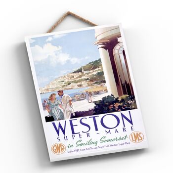 P0682 - Weston Super Mare Affiche originale des chemins de fer nationaux sur une plaque décor vintage 2