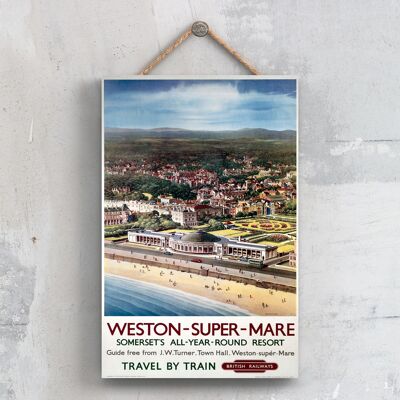 P0683 - Weston Super Mare todo el año cartel de ferrocarril nacional original en una placa de decoración vintage