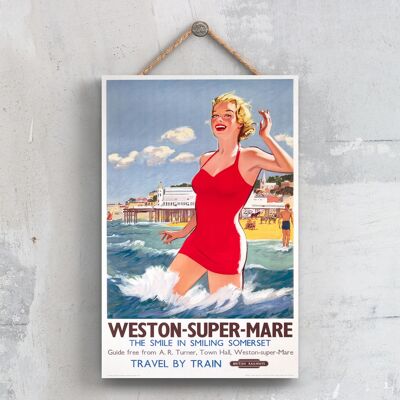 P0684 - Weston Super Mare Pier Póster de ferrocarril nacional original en una placa de decoración vintage