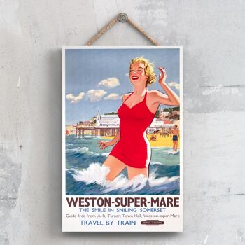 P0684 - Weston Super Mare Pier Affiche originale des chemins de fer nationaux sur une plaque décor vintage 1