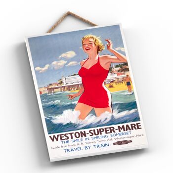 P0684 - Weston Super Mare Pier Affiche originale des chemins de fer nationaux sur une plaque décor vintage 2