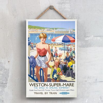 P0685 - Weston Super Mare Lächelndes Original National Railway Poster auf einer Plakette im Vintage-Dekor