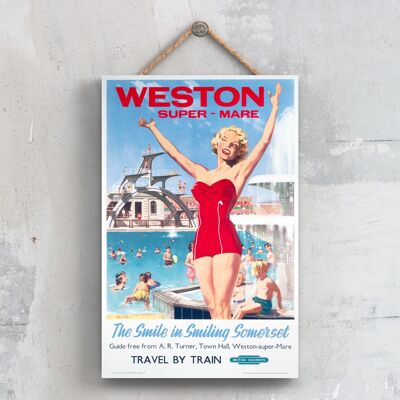 P0686 - Weston Super Mare Somerset Affiche originale des chemins de fer nationaux sur une plaque décor vintage