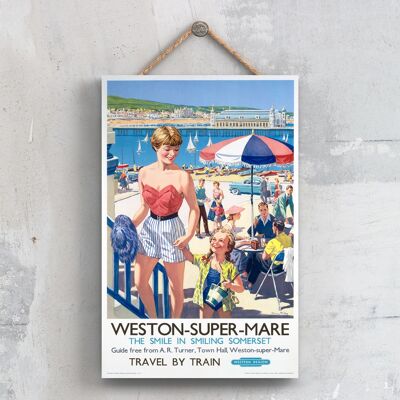 P0687 - Weston Super Mare The Smile Original National Railway Poster auf einer Plakette im Vintage-Dekor