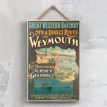 P0688 - Affiche originale des chemins de fer nationaux de Weymouth à Jersey sur une plaque décor vintage 1