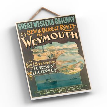 P0688 - Affiche originale des chemins de fer nationaux de Weymouth à Jersey sur une plaque décor vintage 2