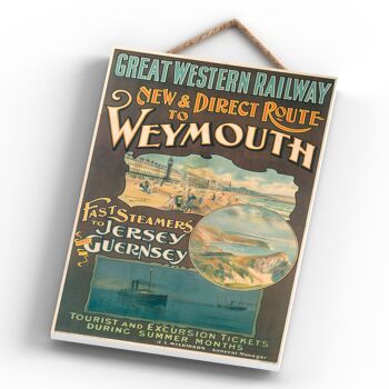 P0688 - Affiche originale des chemins de fer nationaux de Weymouth à Jersey sur une plaque décor vintage 4