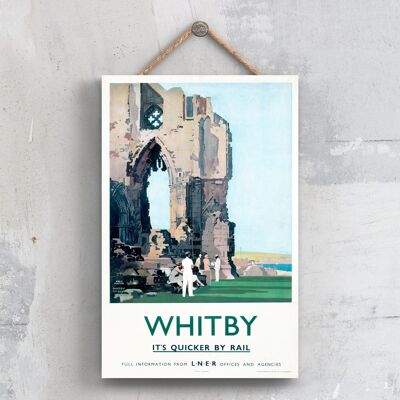 P0689 - Afiche original del Ferrocarril Nacional de la Abadía de Whitby en una placa con decoración vintage