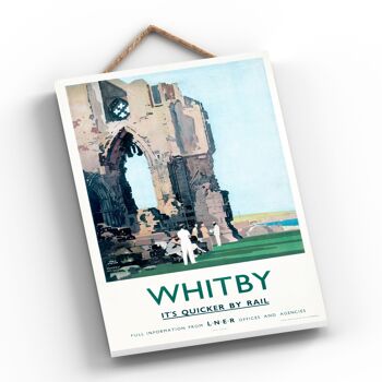 P0689 - Affiche originale des chemins de fer nationaux de l'abbaye de Whitby sur une plaque décor vintage 2
