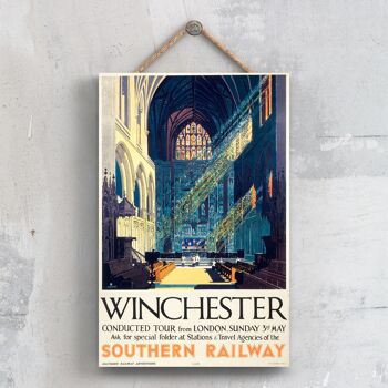 P0694 - Affiche originale des chemins de fer nationaux de la cathédrale de Winchester sur une plaque décor vintage 1