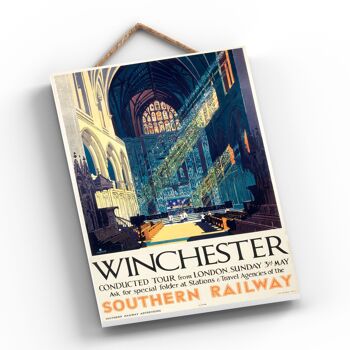 P0694 - Affiche originale des chemins de fer nationaux de la cathédrale de Winchester sur une plaque décor vintage 2