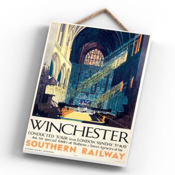 P0694 - Affiche originale des chemins de fer nationaux de la cathédrale de Winchester sur une plaque décor vintage 4