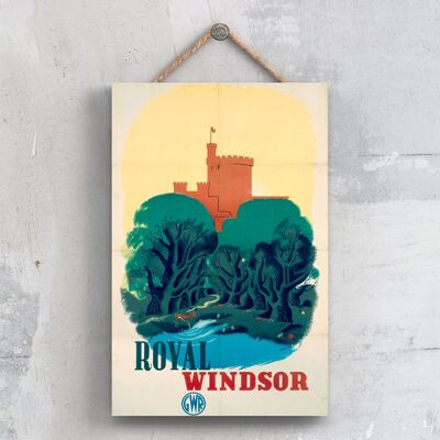 P0695 - Póster original del Ferrocarril Nacional de Windsor en una placa con decoración vintage