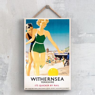 P0698 - Withernsea Yorkshire Poster originale della ferrovia nazionale su una targa con decorazioni vintage