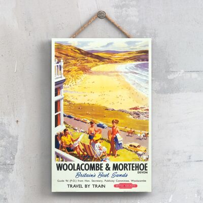 P0702 - Woolacombe Mortehoe Poster originale della National Railway su una targa con decorazioni vintage