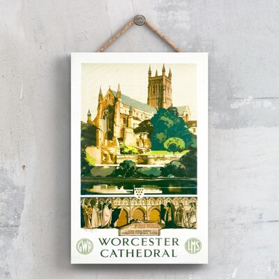 P0703 - Worcester Cathedral King John Original National Railway Poster sur une plaque décor vintage