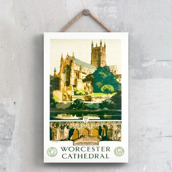 P0703 - Worcester Cathedral King John Original National Railway Poster sur une plaque décor vintage 1