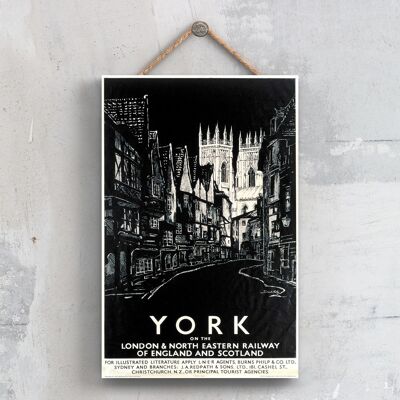 P0706 - York Black Etch Poster originale della National Railway su una placca Decor vintage