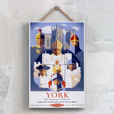 P0708 - Poster originale della National Railway della storia di York su una targa con decorazioni vintage