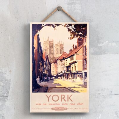 P0711 - York Street Scene Poster originale della National Railway su una targa con decorazioni vintage