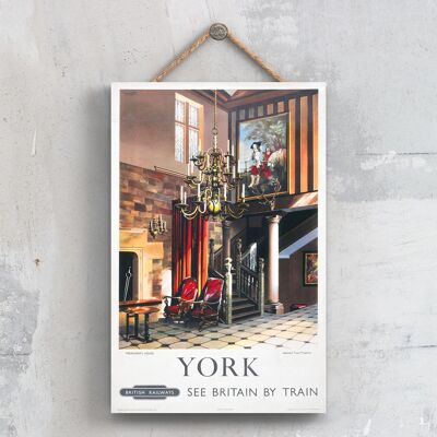 P0713 - York Treasurers House Affiche originale des chemins de fer nationaux sur une plaque décor vintage