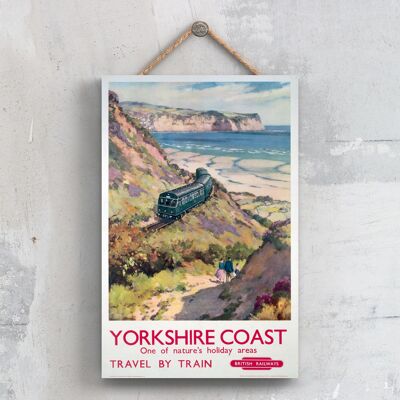 P0716 - Cartel original del ferrocarril nacional de la costa de Yorkshire en una placa de decoración vintage