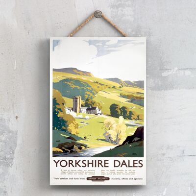 P0718 - Afiche original del Ferrocarril Nacional de Yorkshire Dales en una placa con decoración vintage