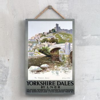 P0719 - Yorkshire Dales Bridge Affiche originale des chemins de fer nationaux sur une plaque décor vintage 1