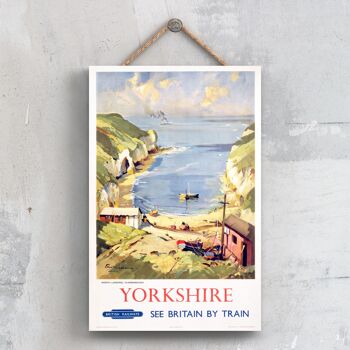 P0722 - Yorkshire North Landing Flamborough Affiche originale des chemins de fer nationaux sur une plaque décor vintage 1