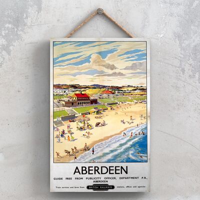 P0724 - Aberdeen British Railways Poster originale delle ferrovie nazionali su una targa con decorazioni vintage
