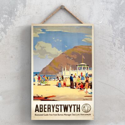 P0728 - Aberystwyth Sea Lure Affiche originale des chemins de fer nationaux sur une plaque décor vintage