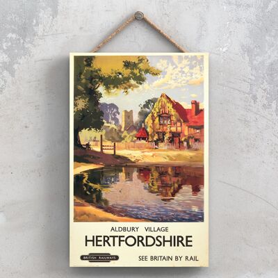 P0730 - Aldbury Village Hertfordshire Affiche originale des chemins de fer nationaux sur une plaque décor vintage