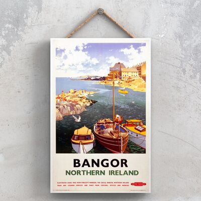 P0733 - Affiche originale des chemins de fer nationaux de Bangor en Irlande du Nord sur une plaque décor vintage