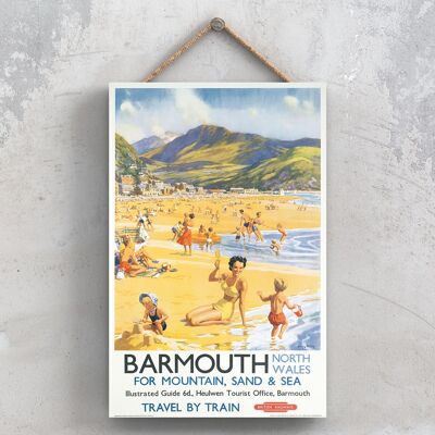 P0735 - Barmouth North Wales Poster originale della National Railway su una targa con decorazioni vintage