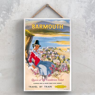 P0736 - Affiche originale des chemins de fer nationaux de Barmouth Queen sur une plaque décor vintage