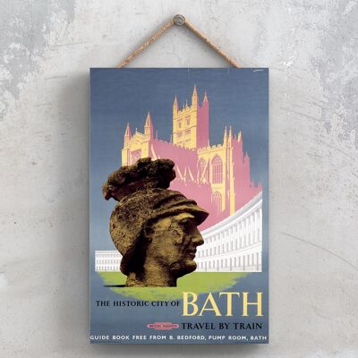 P0739 - Bath B Bedford Guide Books Póster de ferrocarril nacional original en una placa de decoración vintage