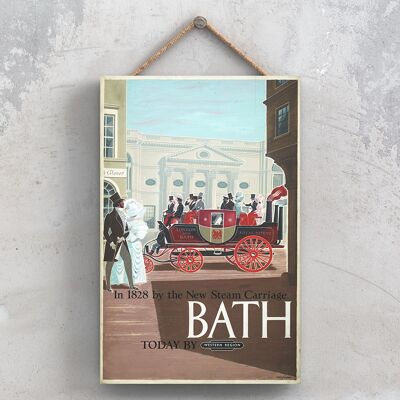 P0740 - Bath By New Steam Carriage Affiche originale des chemins de fer nationaux sur une plaque décor vintage