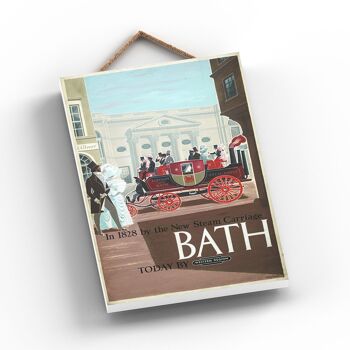 P0740 - Bath By New Steam Carriage Affiche originale des chemins de fer nationaux sur une plaque décor vintage 2