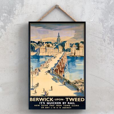 P0744 - Póster de Berwick Upon Tweed Original National Railway en una placa de decoración vintage