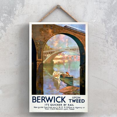 P0746 - Berwick Upon Tweed Bridge Poster originale della National Railway su una targa con decorazioni vintage